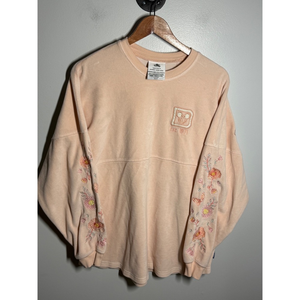 Disney World Spirit Jersey Velour Peach Floral Embroidered Est 1971 Mens Medium